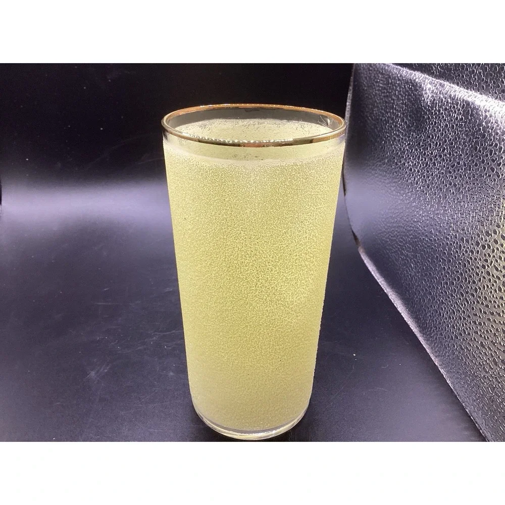 Set‎ Of 4 VTG Yellow Frosted Textured Highball Glasses W/ Gold Rim 5.5